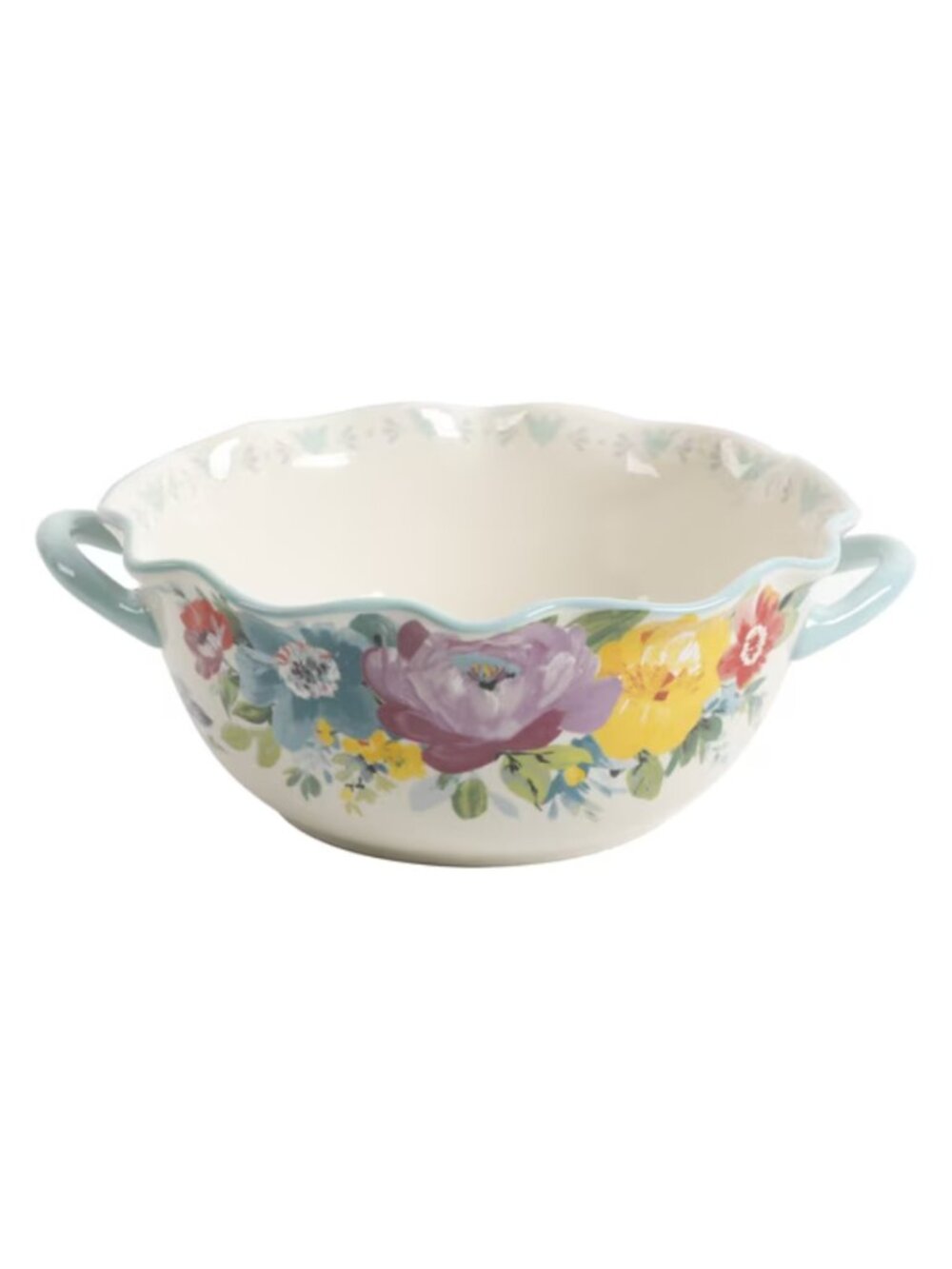 The Pioneer Woman Multicolor Romance Blossom Ceramic Serving Bowl with Handles